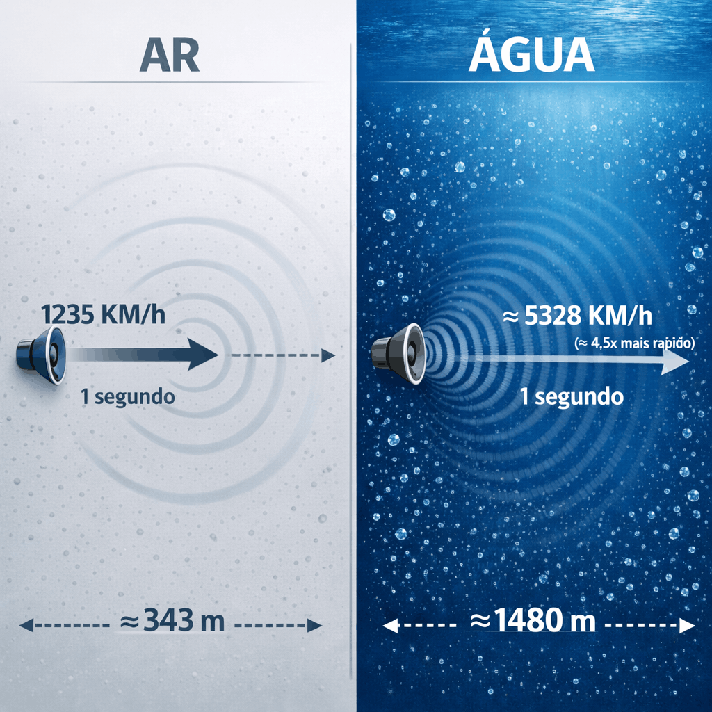 Comparação da propagação do som no ar e na água
